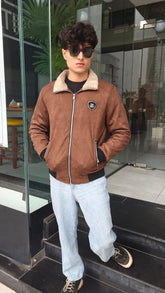 Mens brown Swede leather jacket